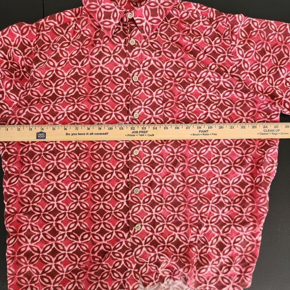 Junction West Shirt Button Up Rayon Red Short Sleeve Geometric Pattern XL EUC - Picture 10 of 11